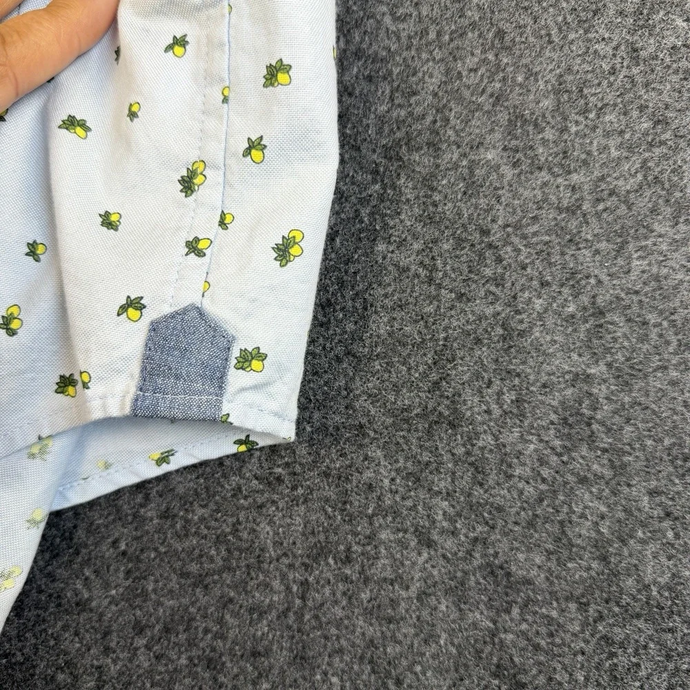 Banana Republic Oxford Untucked Fit Men's L Blue Button Front Shirt Lemon Print